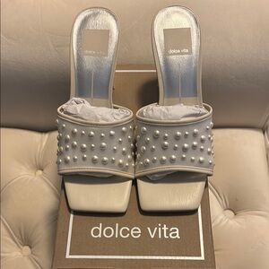 Dolce Vita Women's Pearl Embellished Beige Heels